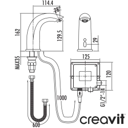 Creavit - Creavit Round-S Fotoselli Lavabo Bataryası (Tek Su Girişli, Pilli ve Elektrikli)