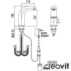 Creavit - Creavit Round-D Fotoselli Lavabo Bataryası (Çift Su Girişli, Pilli ve Elektrikli)