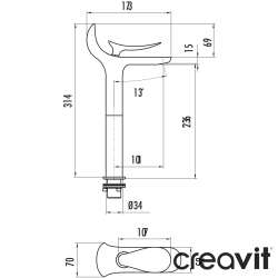 Creavit - Creavit Foglia Tezgah Üstü Lavabo Bataryası
