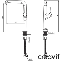 Creavit - Creavit Flow Tezgah Üstü Lavabo Bataryası