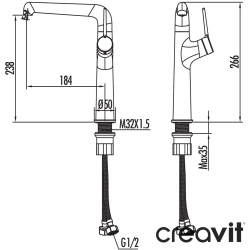 Creavit - Creavit Flow Döner Borulu Eviye Bataryası