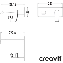 Creavit - Creavit Lua Duvardan Ankastre Lavabo Bataryası, Gun Grey
