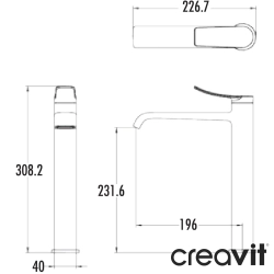 Creavit - Creavit Lua Tezgah Üstü Lavabo Bataryası
