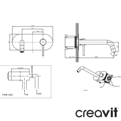 Creavit - Creavit Ruby Duvardan Ankastre Lavabo Bataryası, Fırçalı Nikel