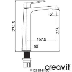 Creavit - Creavit Stark Tezgah Üstü Lavabo Bataryası, Gun Grey