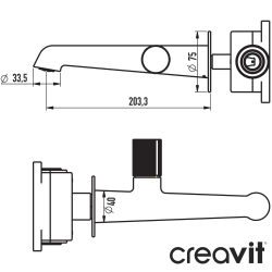 Creavit - Creavit Sarnis Duvardan Ankastre Lavabo Bataryası, Fırçalı Bakır