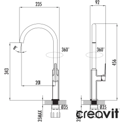 Creavit - Creavit Slope Döner Borulu Eviye Bataryası