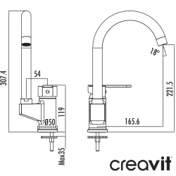 Creavit - Creavit Vega Döner Borulu Eviye Bataryası