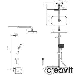 Creavit - Creavit Nua Duvara Monte Banyo Bataryalı Çok Fonksiyonlu Duş Kolonu (Taharet Spreyi Dahildir)