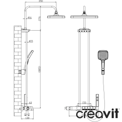 Creavit - Creavit Piano Duvara Monte Termostatik Banyo Bataryalı Çok Fonksiyonlu Duş Kolonu, Gun Grey