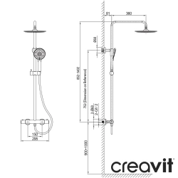 Creavit - Creavit Ruby Duvara Monte Termostatik Duş Bataryalı Duş Kolonu, Fırçalı Bakır