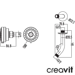 Creavit - Creavit Duş Başlığı, 3 Akışlı (Duvardan Dirsek Dahil)