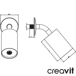 Creavit - Creavit Spot Duş Başlığı, Tek Akışlı, Mat Siyah (Duvardan Dirsek Dahil)