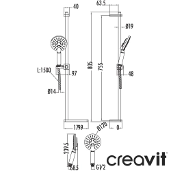 Creavit - Creavit Senfoni Sürgülü Duş Seti, 3 Akışlı