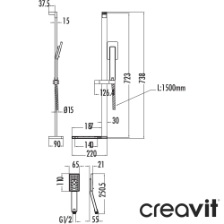 Creavit - Creavit Nobis Sürgülü Duş Seti, 3 Akışlı