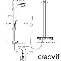 Creavit - Creavit Ocean Duvara Monte Termostatik Banyo Bataryalı Duş Kolonu