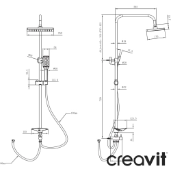 Creavit - Creavit Kare Duş Başlıklı Duvara Monte Duş Kolonu