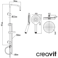 Creavit - Creavit Waterfall Yuvarlak Duş Başlıklı Duvara Monte Duş Kolonu