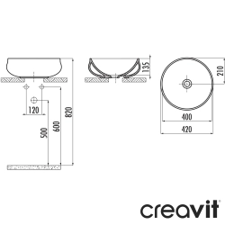 Creavit - Creavit Gordo Yuvarlak Çanak Lavabo, 40 cm, Cappuccino