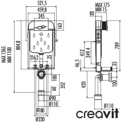 Creavit - Creavit Gömme Rezervuar Metal Ayaksız Set, İnce, 3/6 Litre