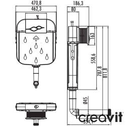 Creavit - Creavit Gömme Rezervuar Tek ve Çocuk Klozetleri İçin Set, 3/6 Litre
