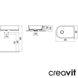 Creavit - Creavit Ruby Mezopotamya Tezgah Üstü Oval Lavabo, 60 cm, Serpantin