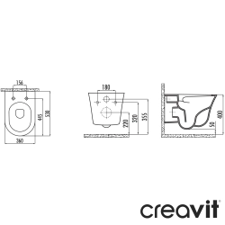 Creavit - Creavit Ruby Mezopotamya Nora Vortex Flush Asma Klozet, Serpantin - NO323-00SE42E-0000