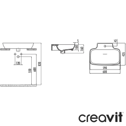 Creavit - Creavit Ruby Curve Tezgah Üstü Oval Lavabo, 60 cm, Mat Siyah