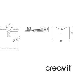 Creavit - Creavit Ruby Wave Tezgah Üstü Kare Lavabo, 60 cm, Mat Siyah