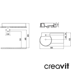 Creavit - Creavit Ruby Sensa Etajerli Lavabo, 80 cm, Mat Beyaz