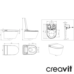 Creavit - Creavit WQ Plus Rim-Off Kanalsız Akıllı Klozet, Yavaş Kapanır Klozet Kapağı, Gömme Rezervuar ve Kumanda Paneli Seti