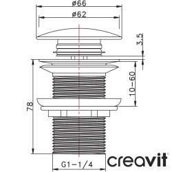 Creavit - Creavit Pop-up Bas Aç-Kapa Lavabo Süzgeçi, Fırçalı Nikel (Taşma Deliksiz)