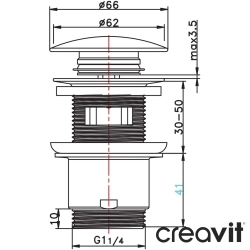 Creavit - Creavit Pop-up Bas Aç-Kapa Lavabo Süzgeçi, Altın (Taşma Delikli)