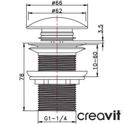 Creavit - Creavit Pop-up Bas Aç-Kapa Seramik Lavabo Süzgeci, Siyah (Taşma Deliksiz)
