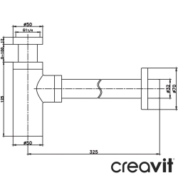Creavit - Creavit Lavabo Sifonu Alt Grubu, 33 cm, Fırçalı Nikel (T Tipi)