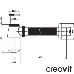 Creavit - Creavit Körüklü Lavabo Sifonu Alt Grubu, 32 cm