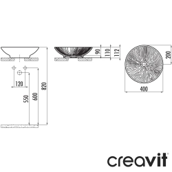 Creavit - Creavit Savior Recycled Yuvarlak Çanak Lavabo, 45 cm, Dış Kısım Çöl Desenli