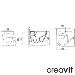 Creavit - Creavit Terra Rim-Off Kanalsız Asma Klozet, Mat Siyah - TP329-00KK00E-0000