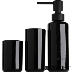 Decor Walther - Decor Walther Pop-Up Sıvı Sabunluk, Diş Fırçalığı ve Malzemelik Üçlü Banyo Aksesuar Seti, Siyah Cam/Siyah (Tezgah Üzeri) - 940063