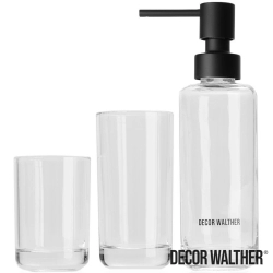 Decor Walther - Decor Walther Pop-Up Sıvı Sabunluk, Diş Fırçalığı ve Malzemelik Üçlü Banyo Aksesuar Seti, Şeffaf Cam/Siyah (Tezgah Üzeri) - 940064