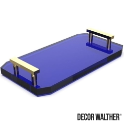 Decor Walther - Decor Walther Kristall Aksesuar Tepsisi, Altın/Mavi (Tezgah Üzeri, Cam) - KRTAB2-OB