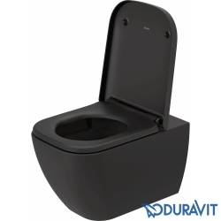Duravit - Duravit Happy D.2 Rimless Kanalsız Asma Klozet, Mat Antrasit (Mat Antrasit Yavaş Kapanır Klozet Kapağı Dahil)