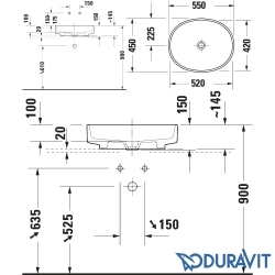Duravit - Duravit Balcoon DuraShield HygieneGlaze Plus Oval Çanak Lavabo, 55 cm, Beyaz İpeksi Mat