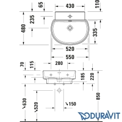 Duravit - Duravit Balcoon DuraShield D-Shaped Çanak Lavabo, 55 cm, Kil Terra Mat