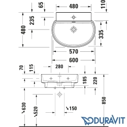 Duravit - Duravit Balcoon DuraShield D-Shaped Çanak Lavabo, 60 cm, Kil Terra Mat