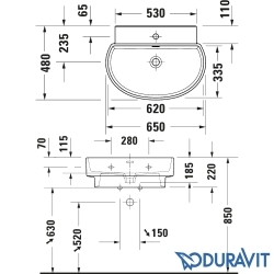 Duravit - Duravit Balcoon DuraShield HygieneGlaze Plus D-Shaped Çanak Lavabo, 65 cm, Beyaz İpeksi Mat