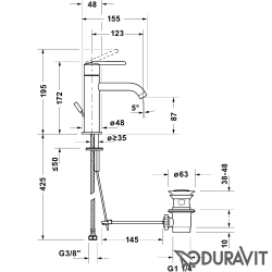 Duravit - Duravit Balcoon Lavabo Bataryası, Sifon Kumandalı, Paslanmaz Çelik (S-Boy)