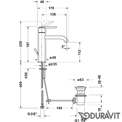 Duravit - Duravit Balcoon Lavabo Bataryası, Sifon Kumandalı, Paslanmaz Çelik (M-Boy)