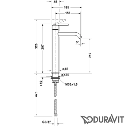 Duravit - Duravit Balcoon Tezgah Üstü Lavabo Bataryası, Mat Siyah (XL Boy)