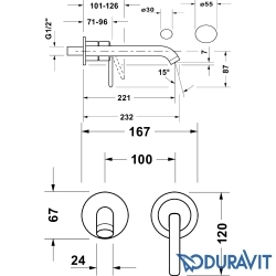 Duravit - Duravit Balcoon 2 Delikli Duvardan Ankastre Lavabo Bataryası, Mat Siyah (Sıva Üstü Grubu)